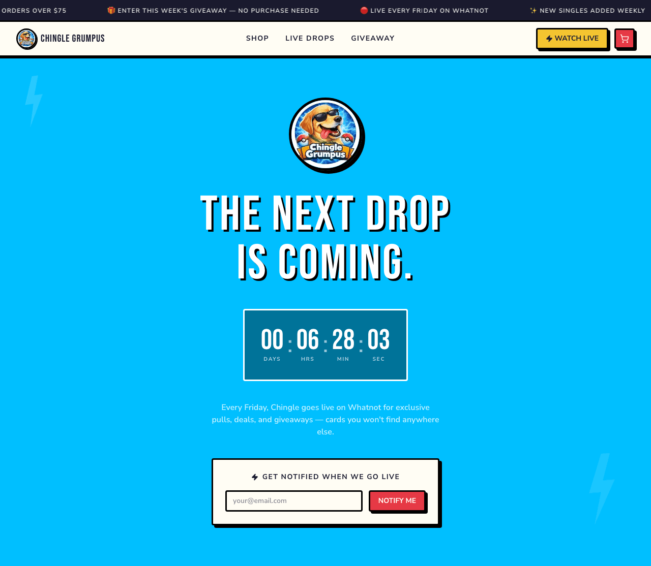Chingle Grumpus Live Drop Page