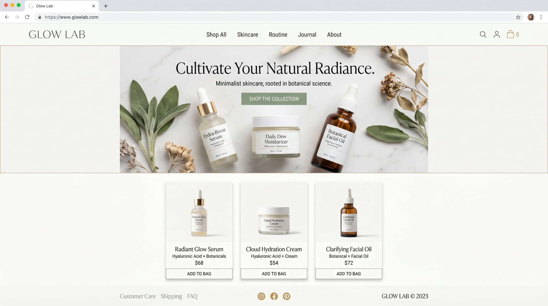 Glow Lab — example store built by Matic Commerce
